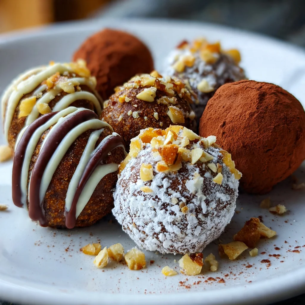 A close-up of a gingerbread truffle with a bite taken out, showing the rich, spiced cookie interior.