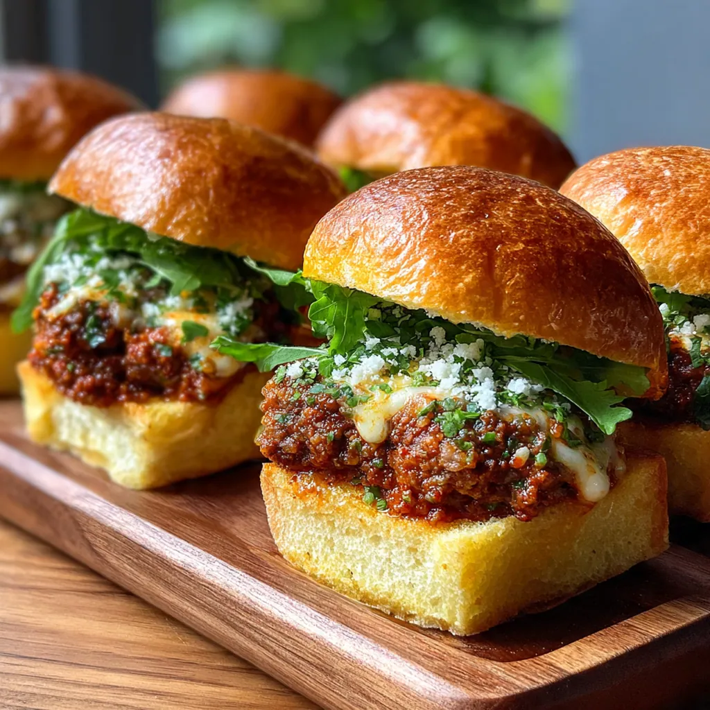 A platter of spicy nduja meatball sliders ready for serving at a party