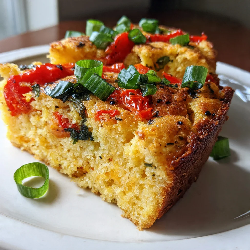 Close-up of a cast iron skillet filled with freshly baked cornbread, steam rising from the surface