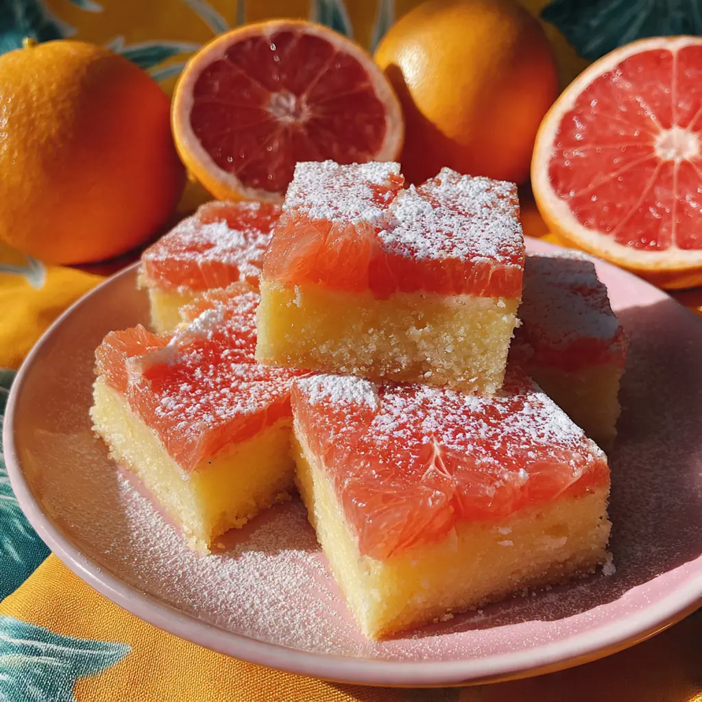 A hand placing a fresh grapefruit twist garnish on top of a square citrus bar