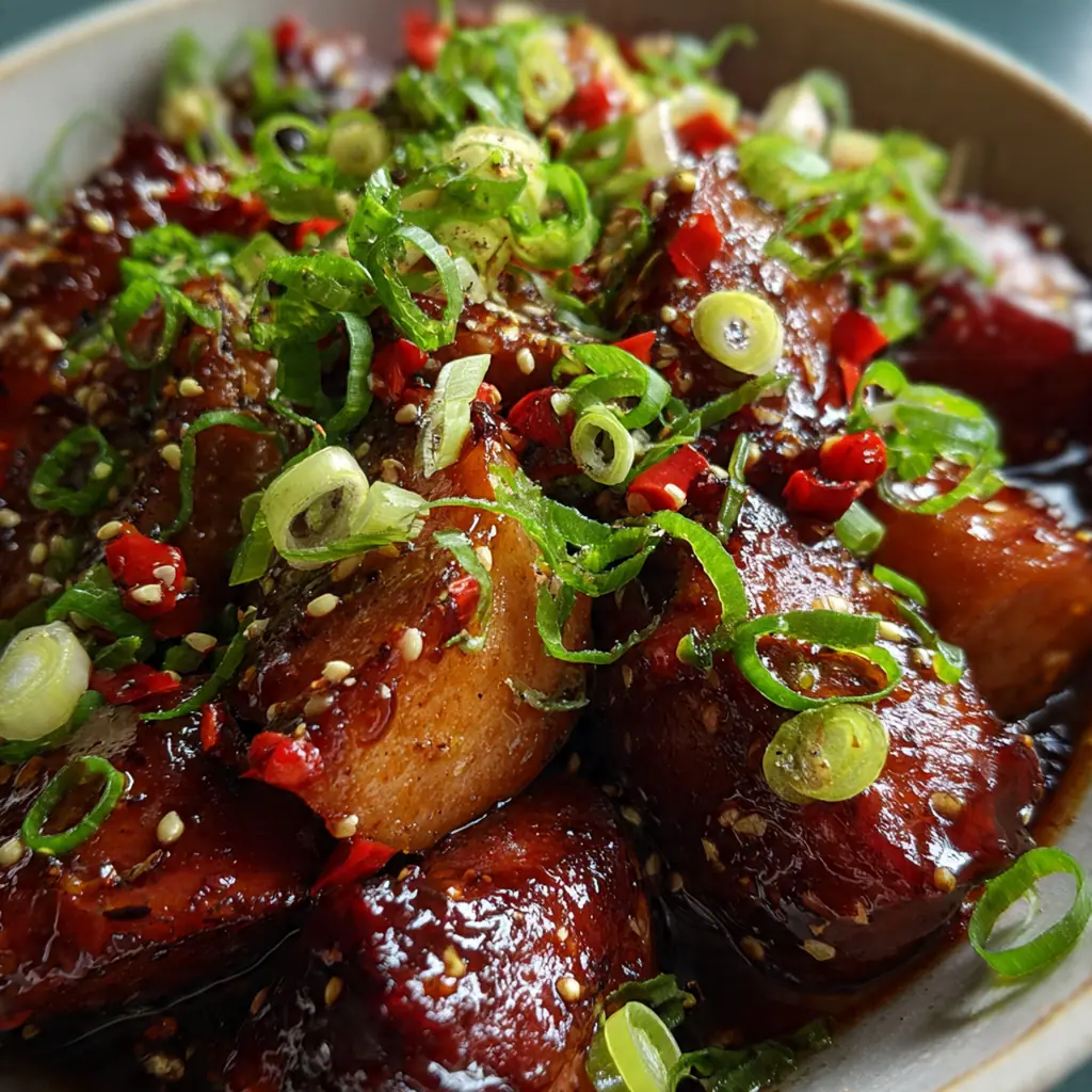 Close-up of a spoon lifting tender cocktail smokies coated in a shiny sweet and tangy sauce.