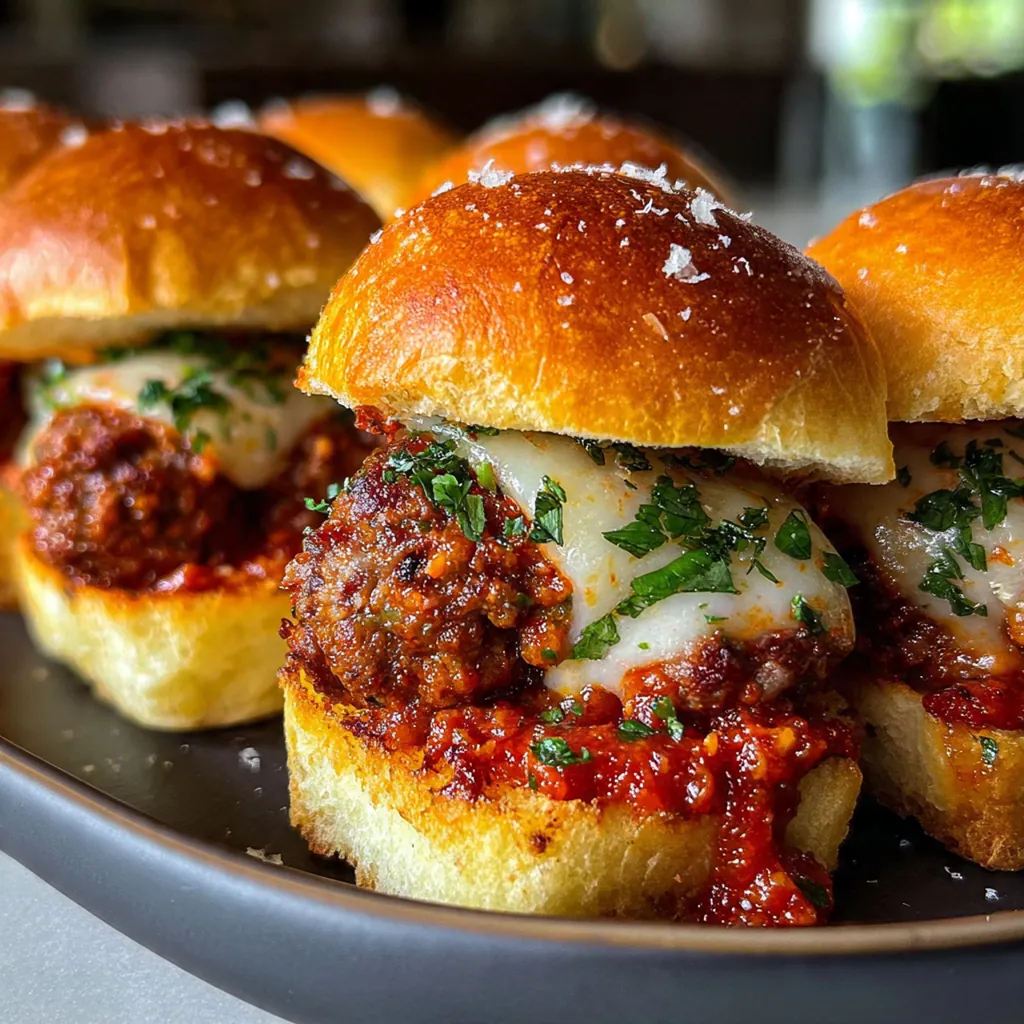 Close-up of a juicy nduja meatball topped with gooey cheese and fresh basil