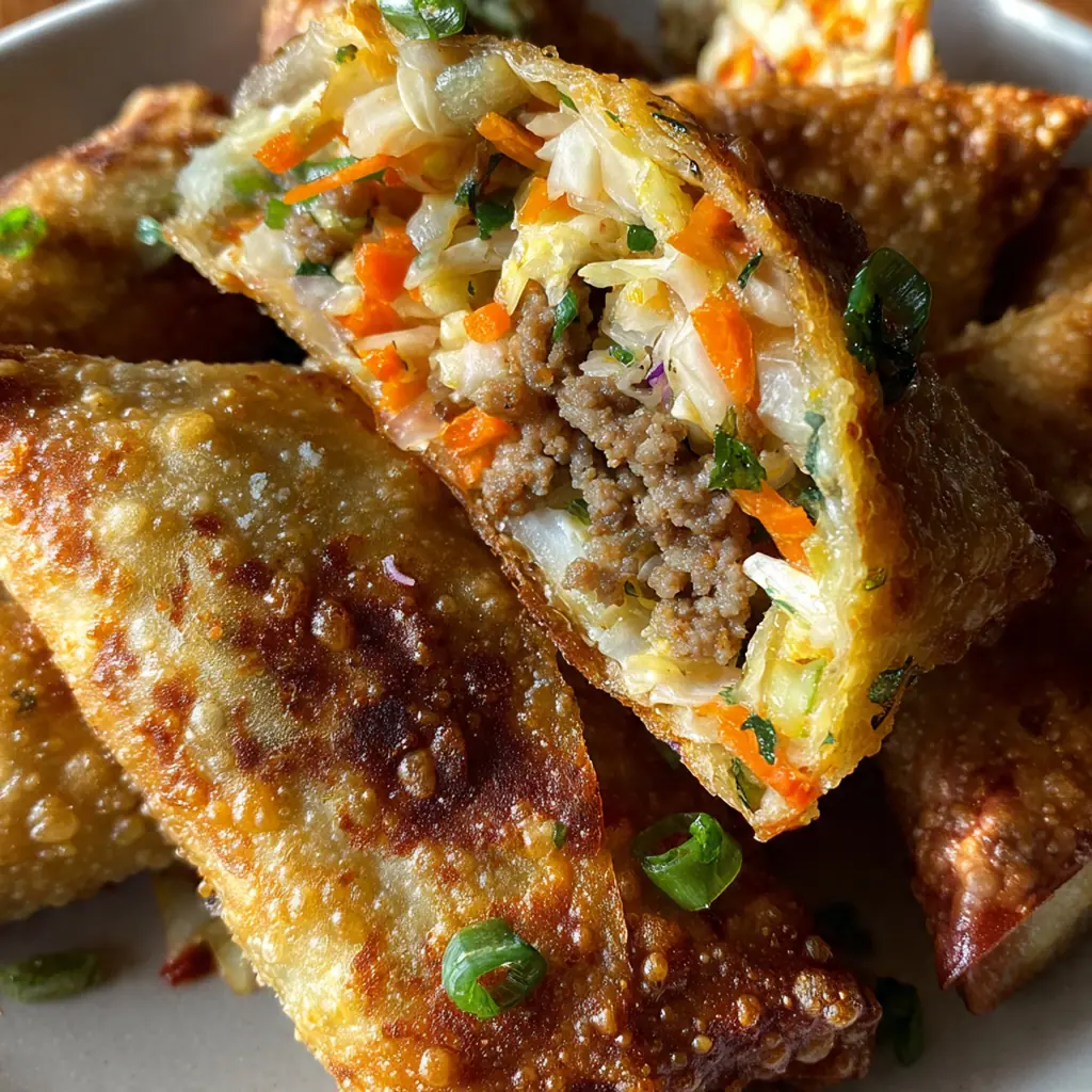 Golden brown air fryer egg rolls with crispy edges on a white plate
