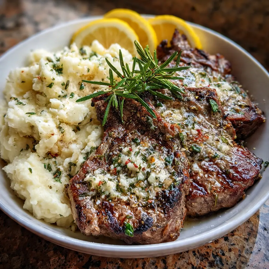 Lemon Herb Butter Steak Mashed Potatoes