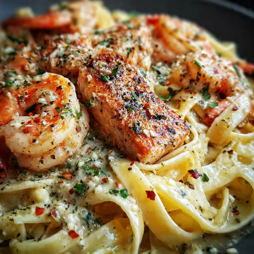 Salmon Shrimp Alfredo