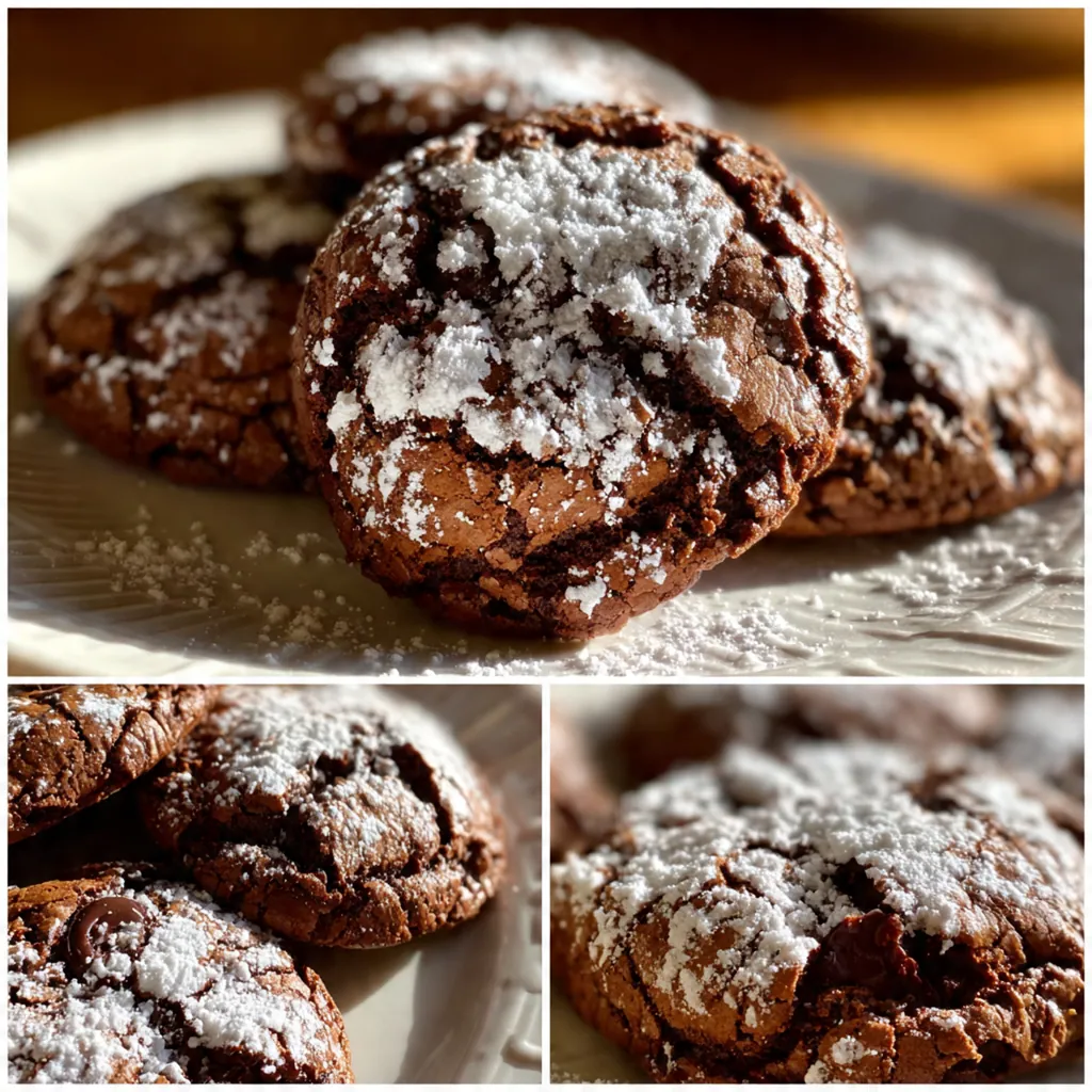 Close-up of a single decadent chocolate cookie broken in half to reveal a rich, fudgy brownie-like interior.