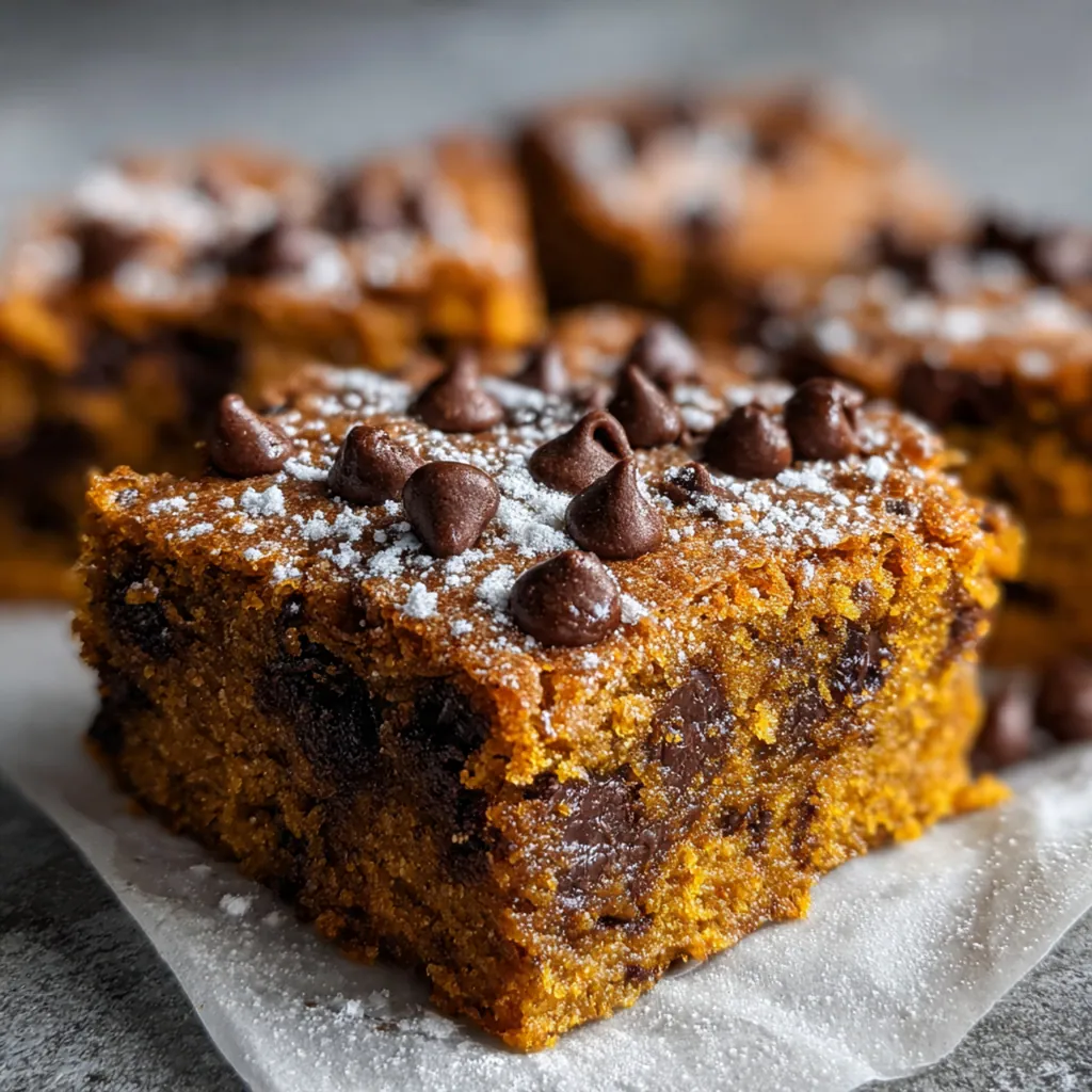 Fudgy Pumpkin Chocolate Chip Bars