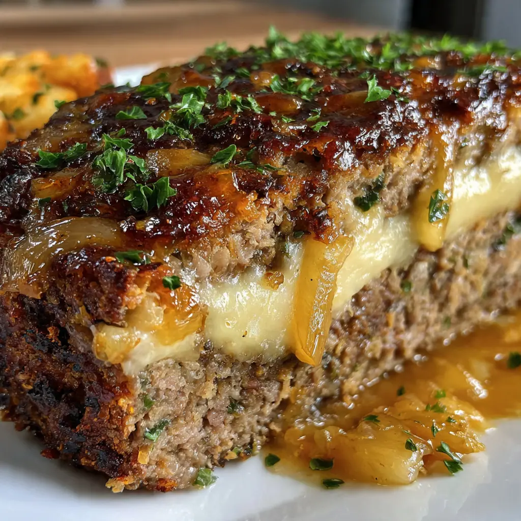 Crockpot French Onion Beefloaf With Melted Swiss Cheese